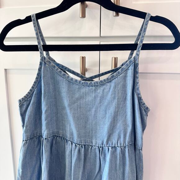 Zunie Blue Chambray Tiered Spaghetti Strap Dress - Size 7 - Picture 3 of 4